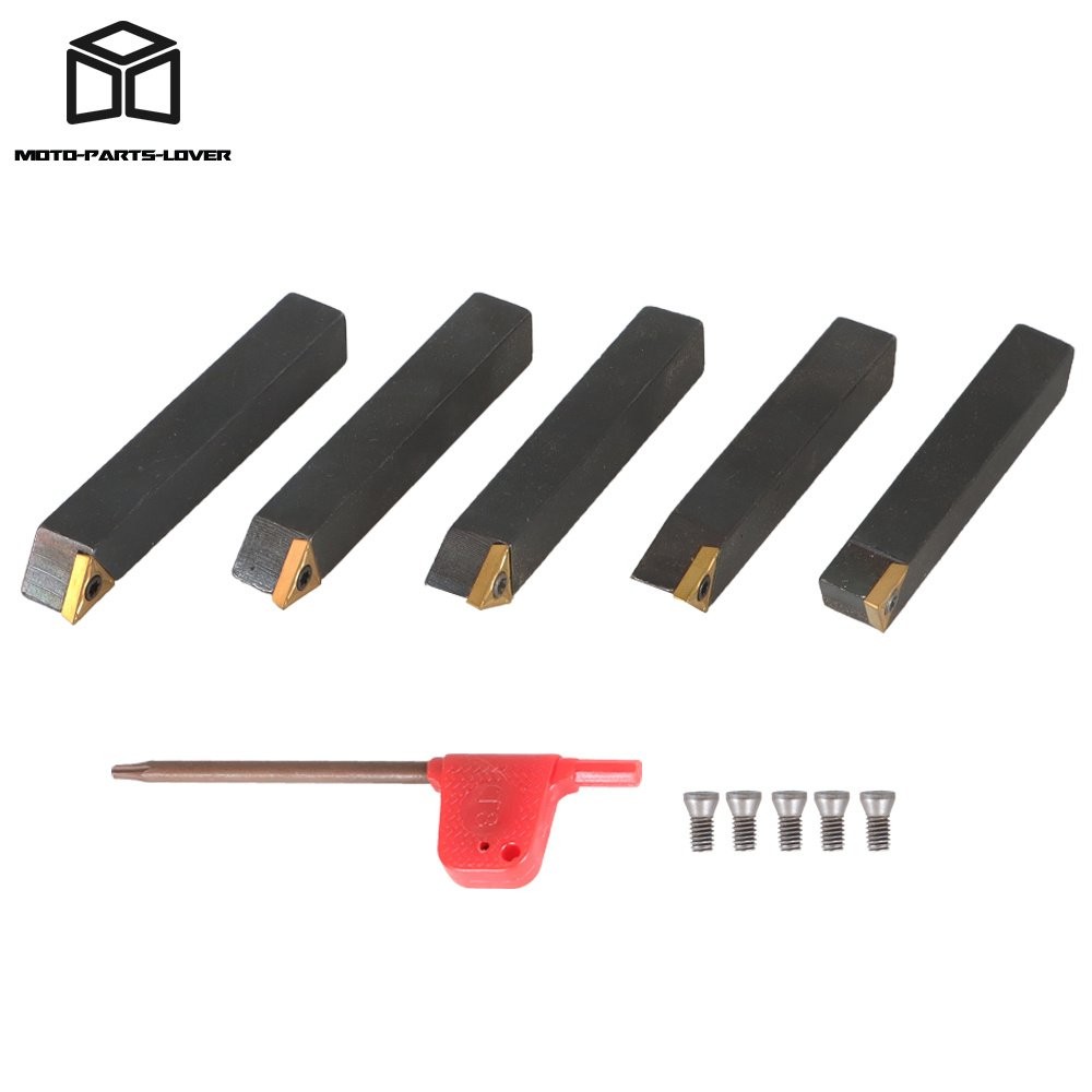 5 pcs 3/8" Carbide Indexable Turning Tool Bit With Carbide Inserts For Lathe