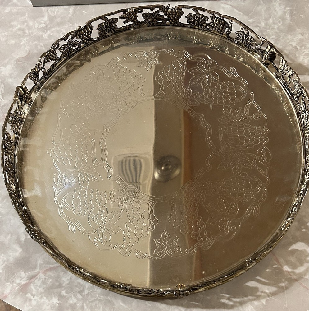 Godinger Silver Plated 14" Round Tray Grape Design Gallery