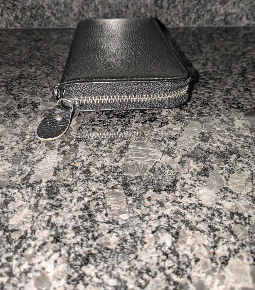 Moflycom RFID Blocking Black Leather Zip-around Wallet Clutch