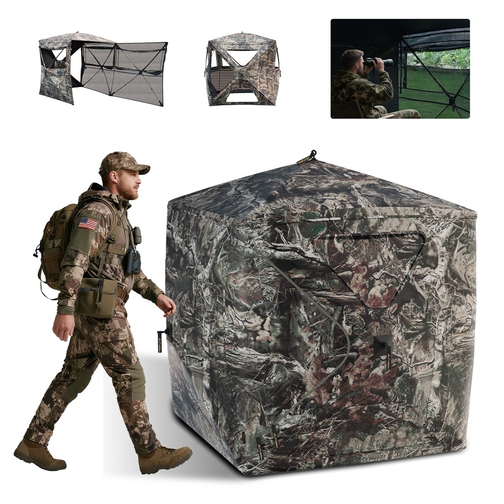 FLISSA 2-3 Person Hunting Blind See-Through Fully Opening Door 270° Ground Tents