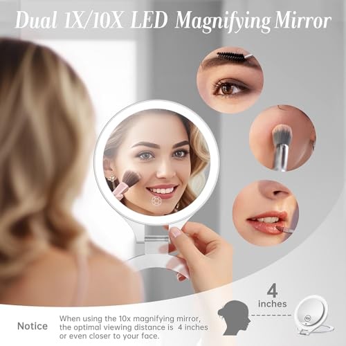Magnifying Mirror with Light, 10X / 1X Double Sided Makeup Mirror, White