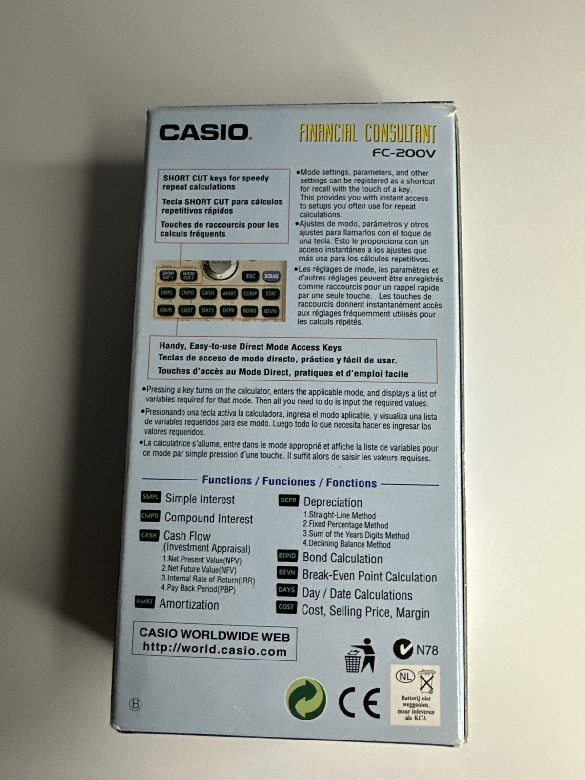 Casio FC 200V FC200V 100V Financial Calculator 14 Digits Dual Power New Boxed