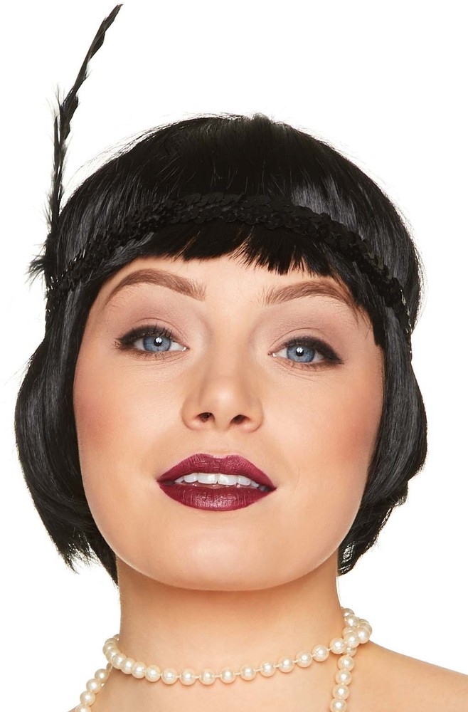 Roaring 20s Flapper Black Sequin Headband