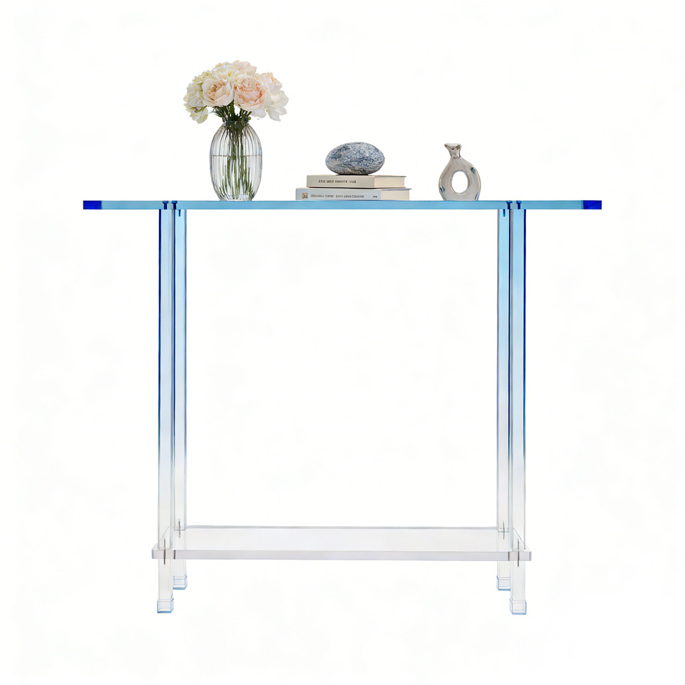 Acrylic Side Table Gradient Clear Blue Entryway Table Narrow Side Table