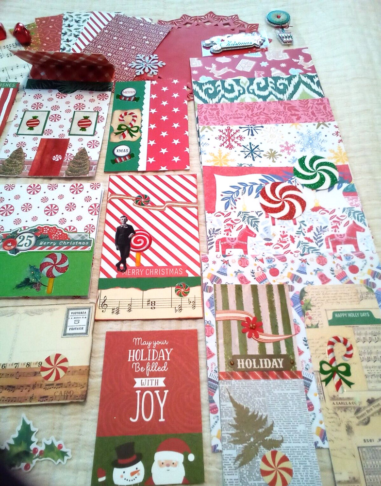 Junk Journal Supplies, 60 pc, Peppermint Christmas