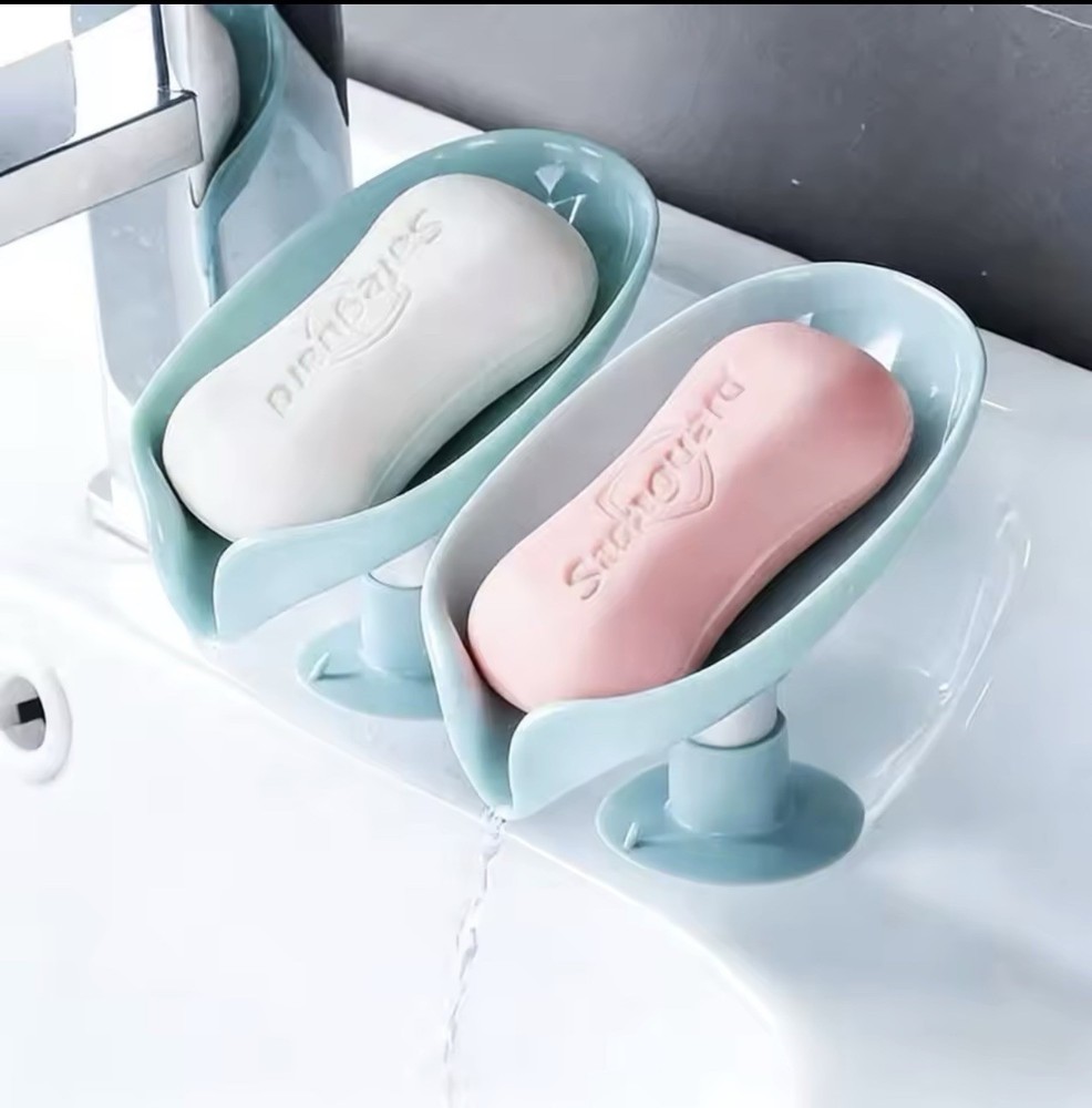 Drain Soap Holder Leaf Shape Soap Box Suction Cup Tray Drying Rack