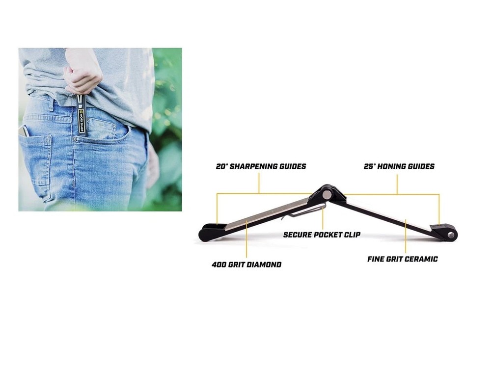 Work Sharp Folding Field Sharpener, 400 Grit and Ceramic Plates, Pocket Clip