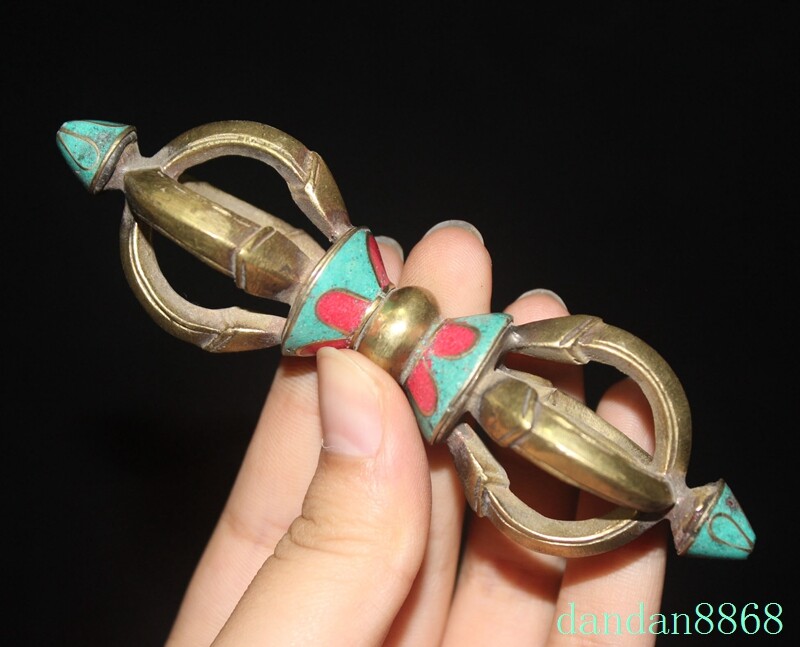 4.4" Tibetan Buddhism temple bronze Gilt Vajra Dorje Phurpa Exorcism Talisman