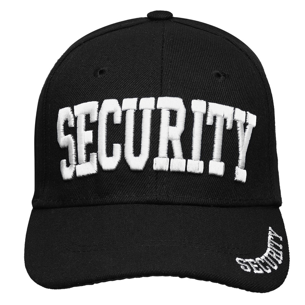 Security Hat Baseball Cap Gold White Embroidery Front Bill Back Adjustable Size