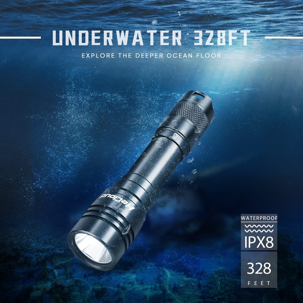 2 Pack Scuba Diving Flashlight with Rechargeable Power Dive Light Torch 3000 ...