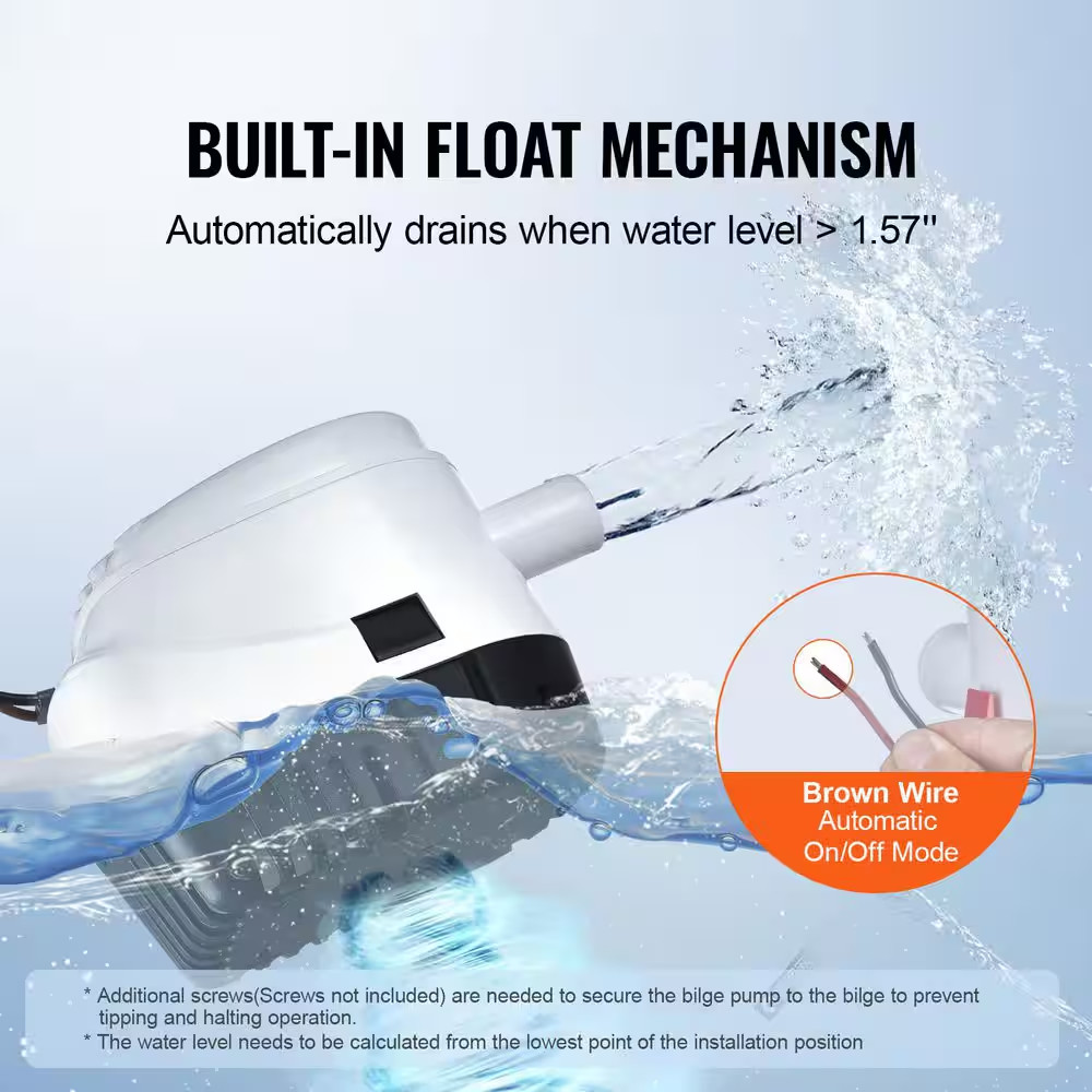Bilge Pump 1/7 HP 12-Volt Automatic Submersible Utility Pump with Float Switch 0