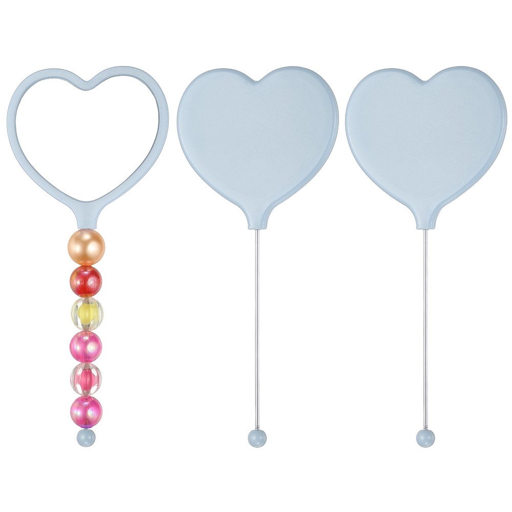 3 Pcs Beadable Mirrors with Handle 6.4" Heart Shape Bead Mirror Bars Light Blue