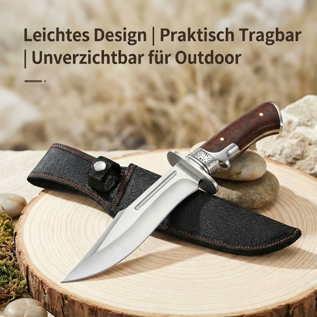 Outdoor Bowie Fixed Blade Knife with Wood Handle and Sheath