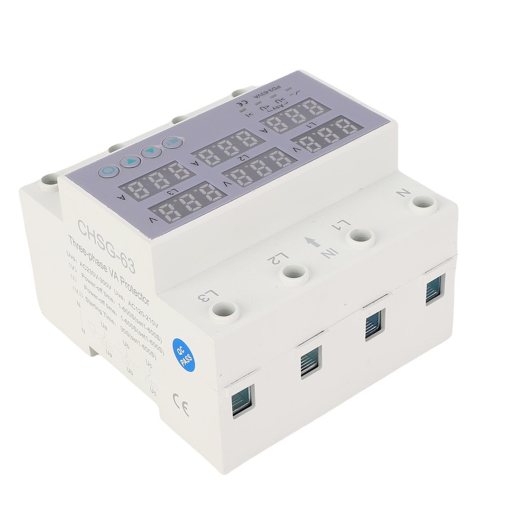 3 Phase DIN Rail Voltmeter Ammeter Auto Overvoltage Overcurrent Protector AC230