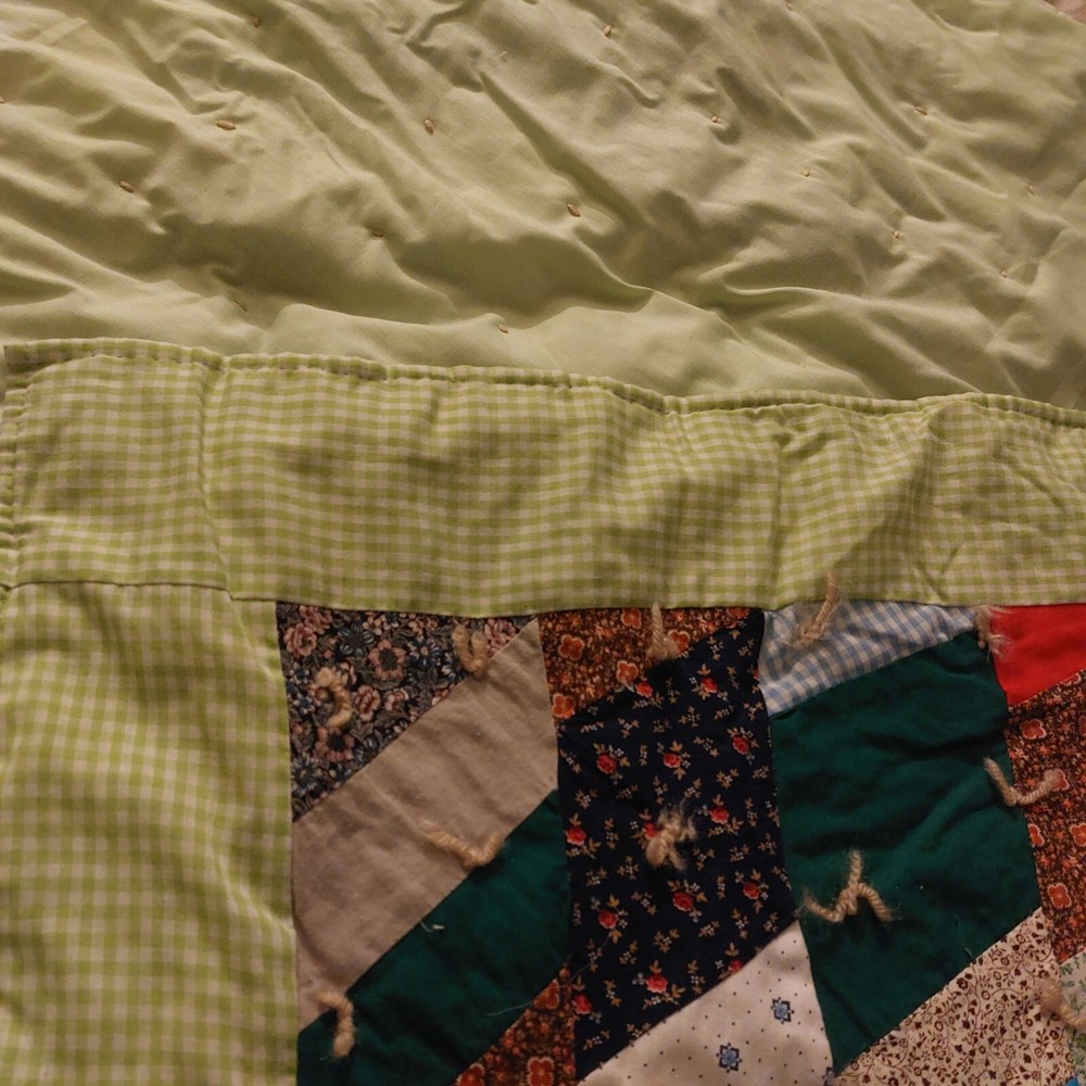 Vintage 90s Handmade Patchwork Quilt Blanket 38”x60”