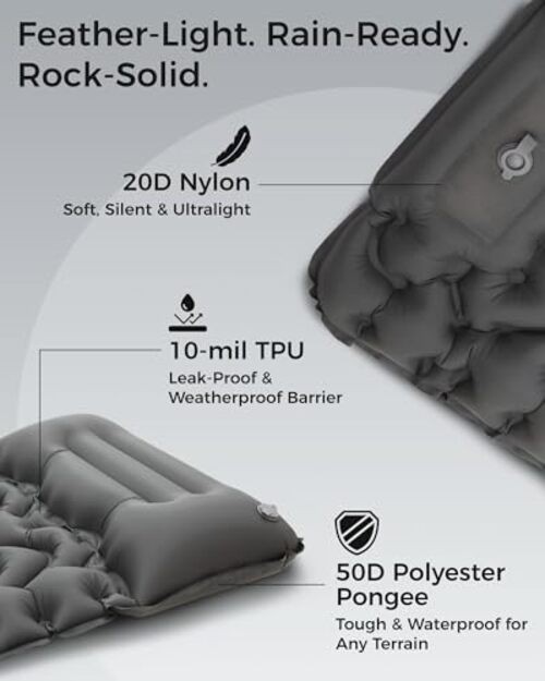 Sleeping Pad for Camping, Ultralight Connectable Inflatable Single Grey