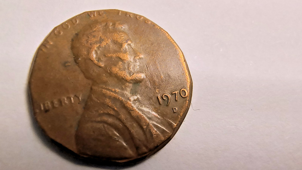 1970 D Lincoln Cent Clipped Planchet / Weak FG
