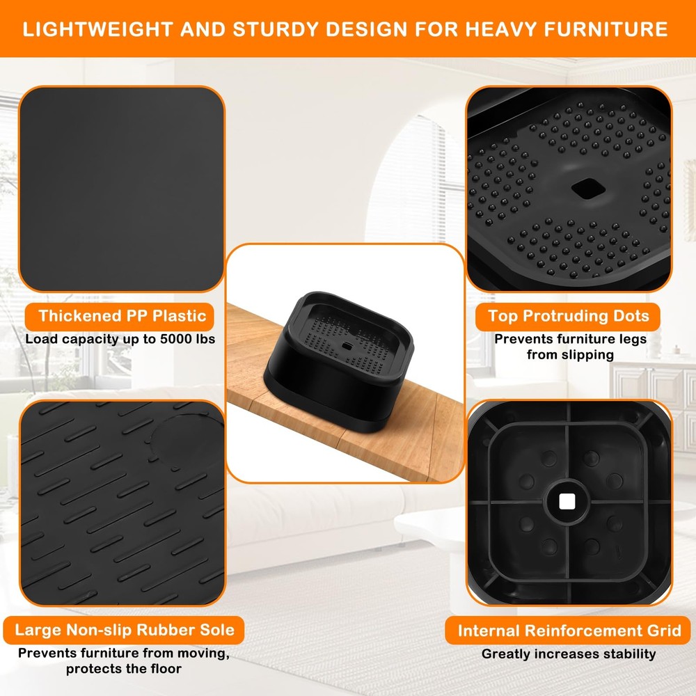 8 Pack Heavy Duty Bed Risers, Adjustable 1-3 Inch Stackable Lift for Desk Sofa