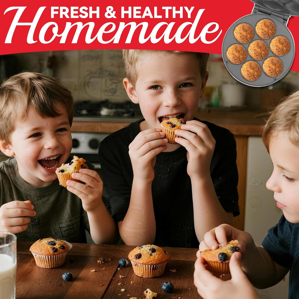 Mini Cupcake Maker 7 Count Muffin Brownie Baker Nonstick Compact