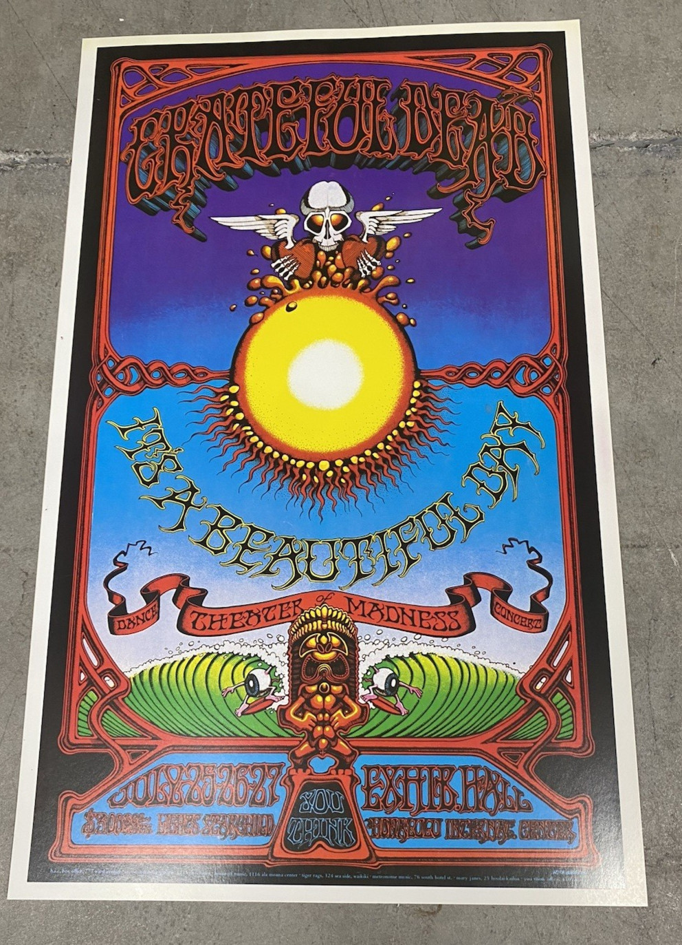 Vintage Grateful Dead Honolulu Hawaii Beautiful Day Concert Poster 2nd Printing