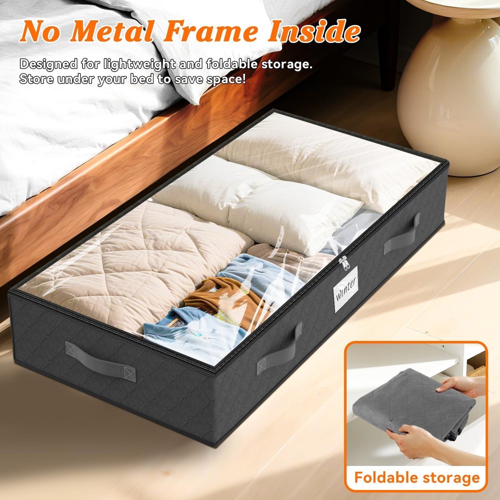90L Under Bed Storage Containers, 2Pack Storage Bins with Clear Top, Foldable...