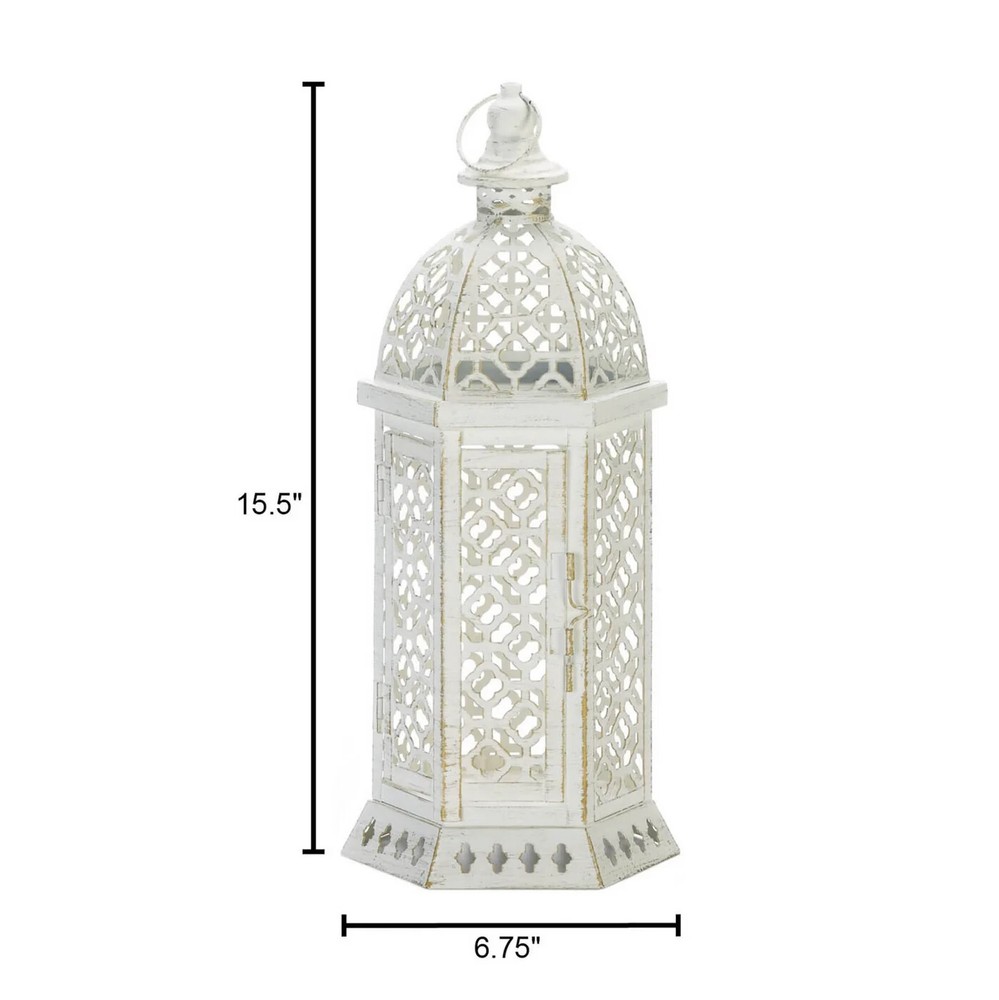 CUTWORK HEXAGON LANTERN - 15 1/2" HIGH - IRON