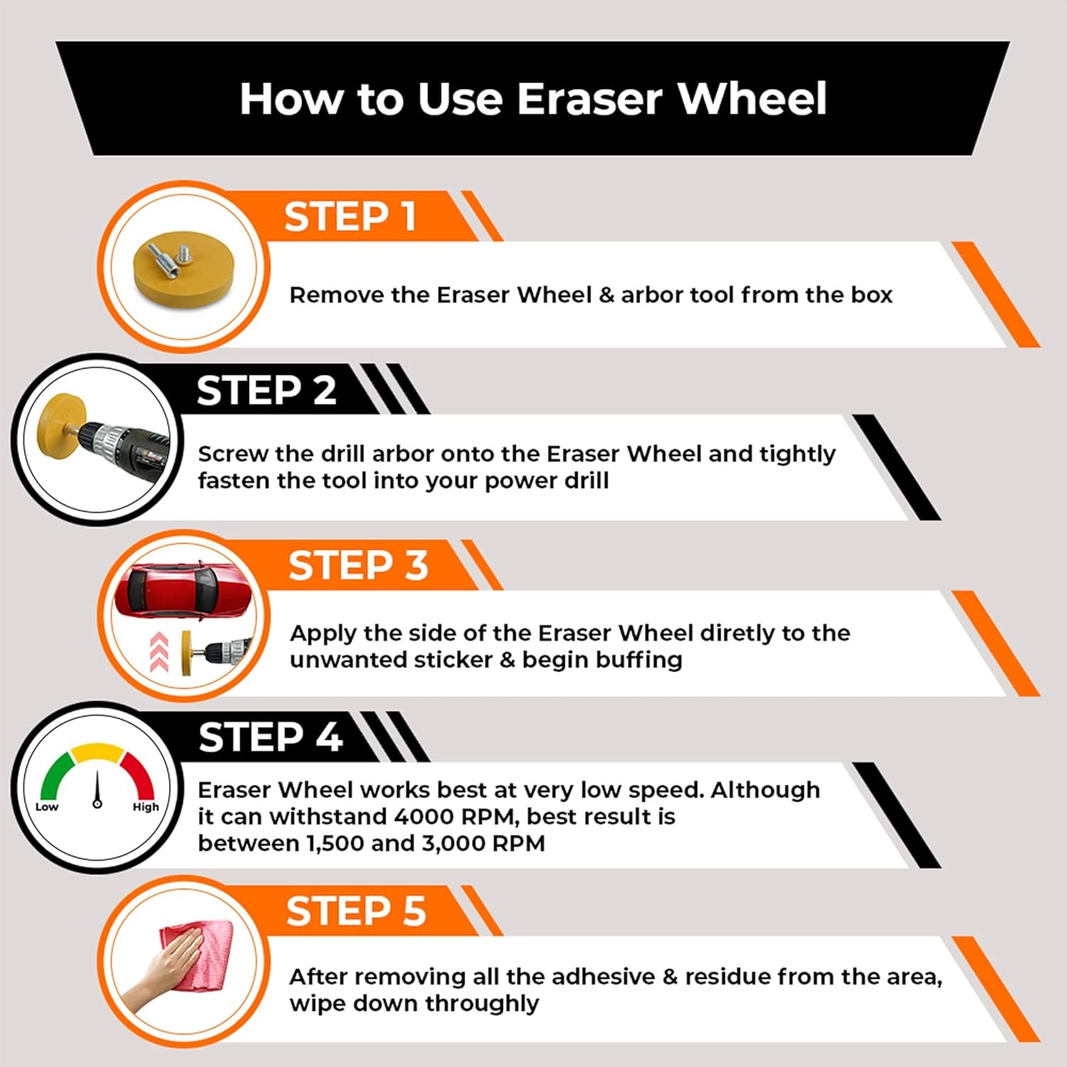 Decal Rubber Eraser Wheel Adhesive Pinstripe Sticker Remover with Drill Adapter