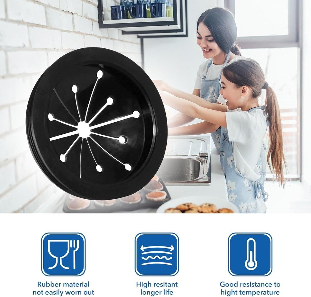 Garbage Disposal Splash Guard 3 Inch Rubber Drain Insert 3-Pack Black for Sink