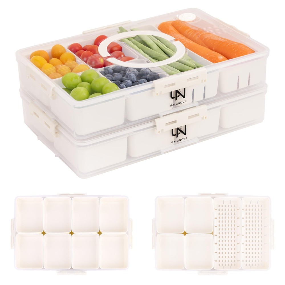Stackable Snackle Box Container 14 Compartments 2 Lids White 2 Pack BPA Free
