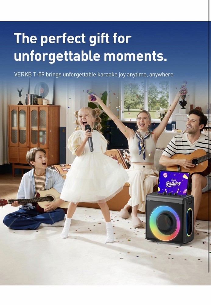 Karaoke Machine with 2 Wireless Microphones: Portable Bluetooth Speaker