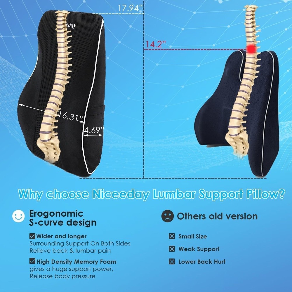 3D Mesh Ergonomic Back Support Pillow - Soft Memory Foam Relief for Office