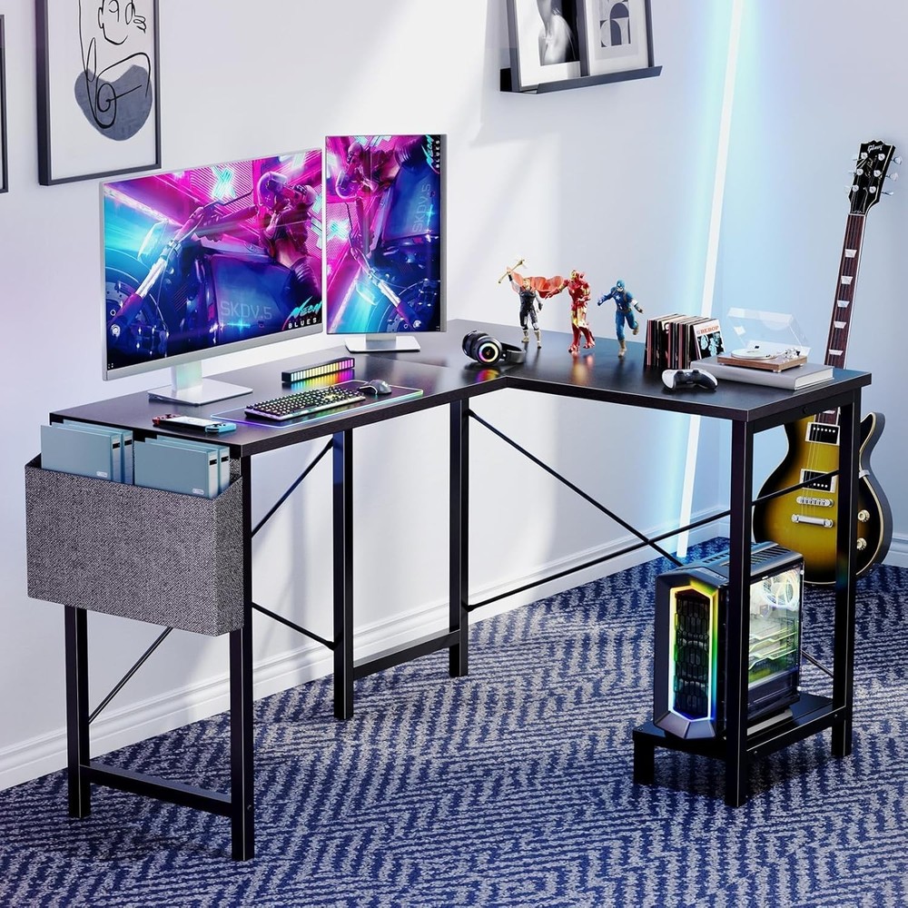 50" L-Shaped Gaming Desk – Corner Computer Desk with CPU Stand, Black