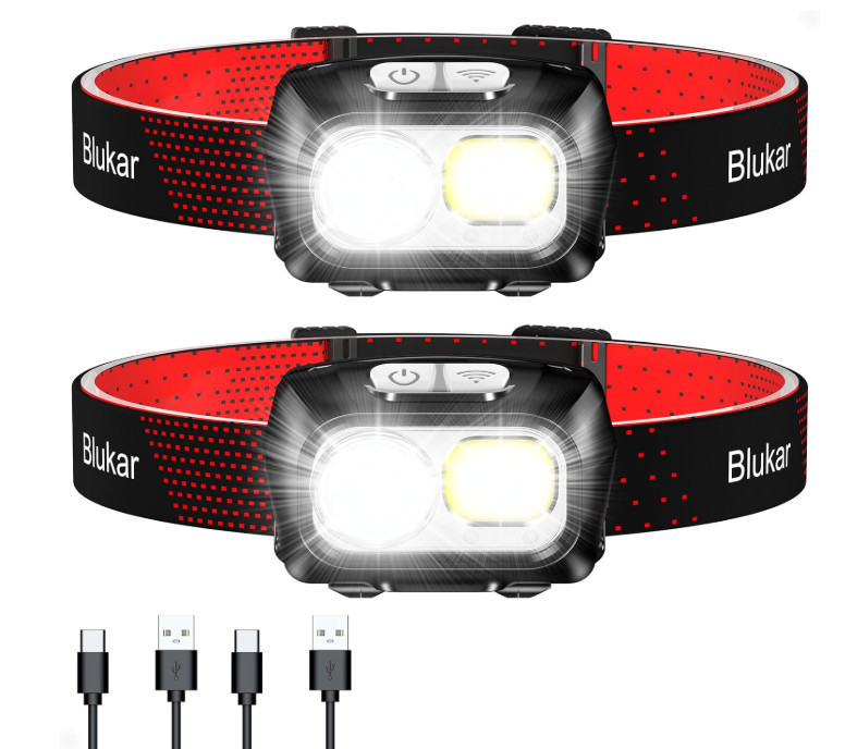 LED Headlamp Rechargeable,2000L Super Bright Headlight with Motion Sensor-2 Pack