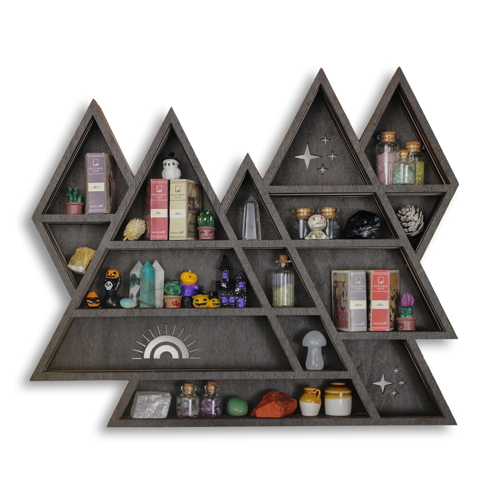 Triangle Mountain Crystal Shelf Display for Wall, Rock Gem Healing Stone Coll...
