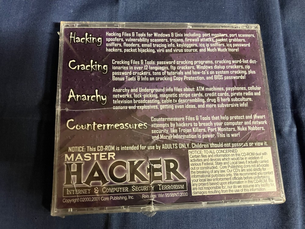 Master Hacker CD-Rom Internet Computer Security New Sealed Core Publishing 2001