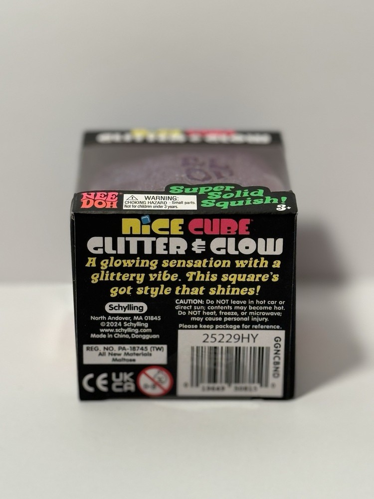 Nee Doh Nice Cube Glitter Glow in the Dark Super Solid Squish Squeeze Ball