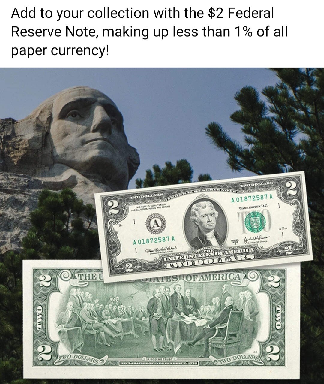 1 LUCKY Uncirculated Two Dollar Bill with Thanksgiving Stamp With 2MIL Sleeve!