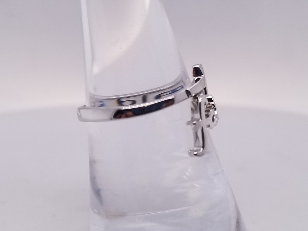 Always Blessed "FAITH" Script Cross Sterling Silver Ring Sz 8 (Adjustable)