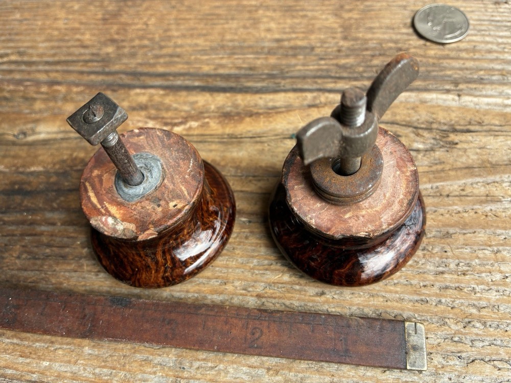 Pair (2) Rare Antique Bennington Pottery Cupboard / Drawer Pull Knobs - 2 in Dia