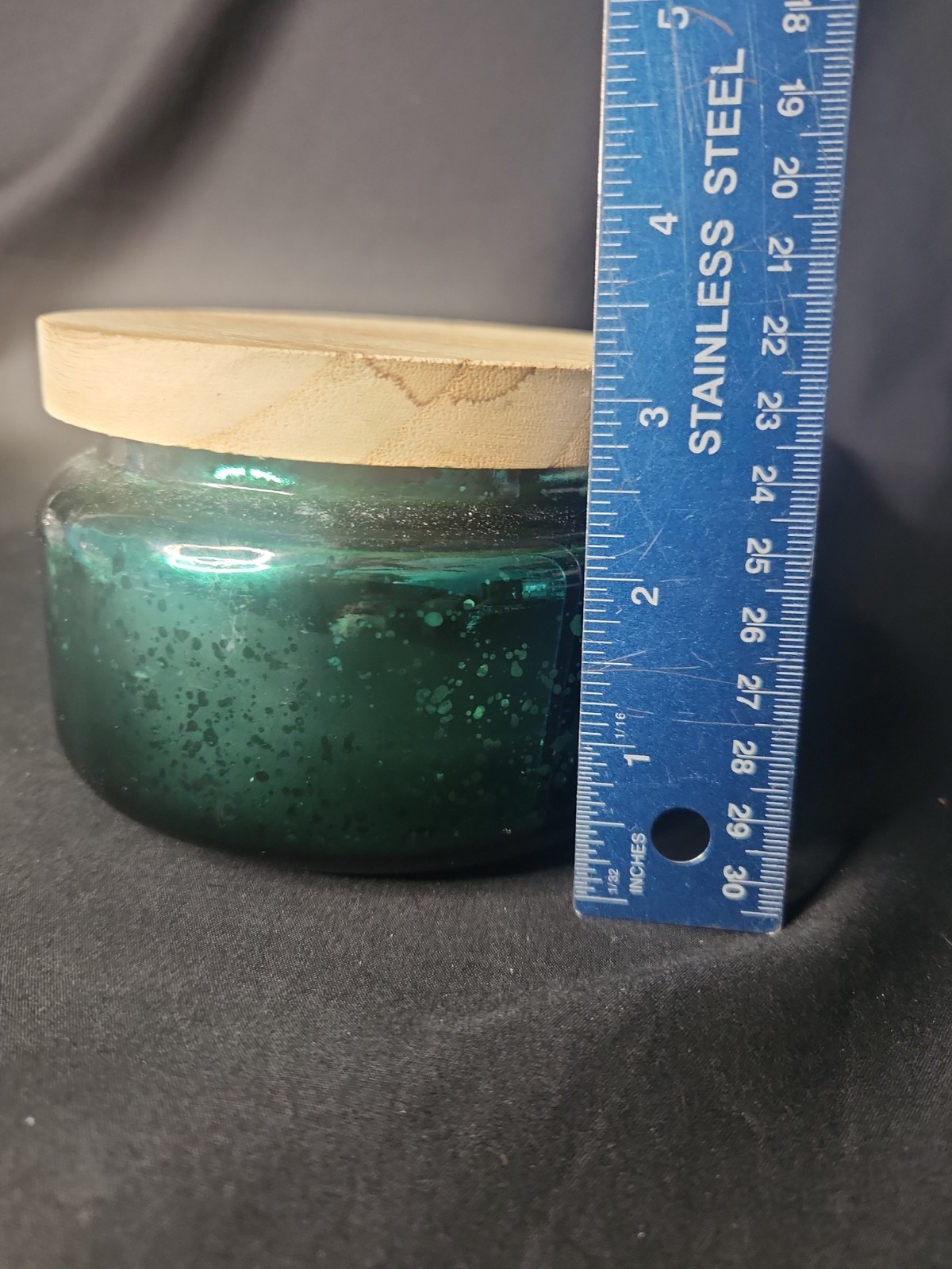 Empty Candle Jar with Wooden Lid Green "Mercury" Glass Refillable Storage
