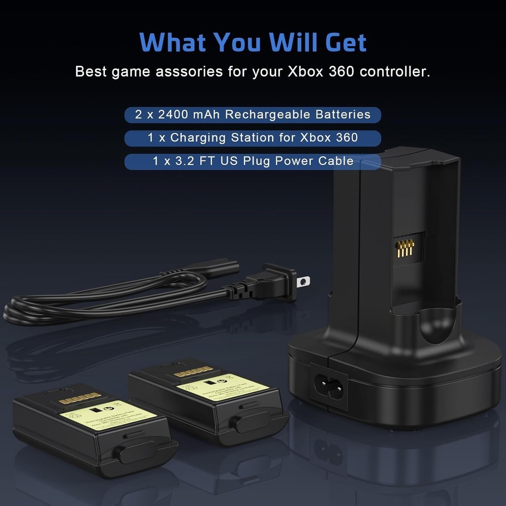 Dual Charging Station for Xbox 360 Controller with LED Indicator - Fast Recharge