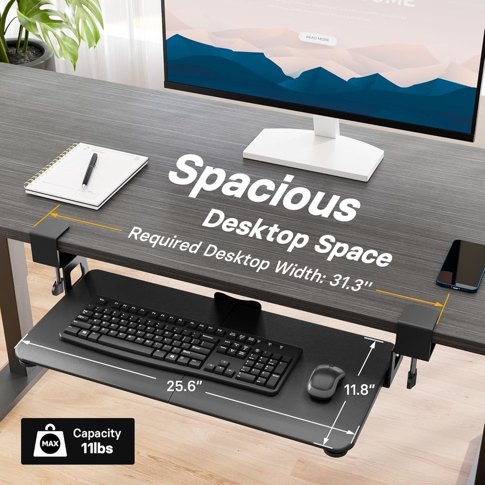 Under Desk Keyboard Tray, Pull-Out Keyboard & Mouse Platform with C-Clamp, 25...