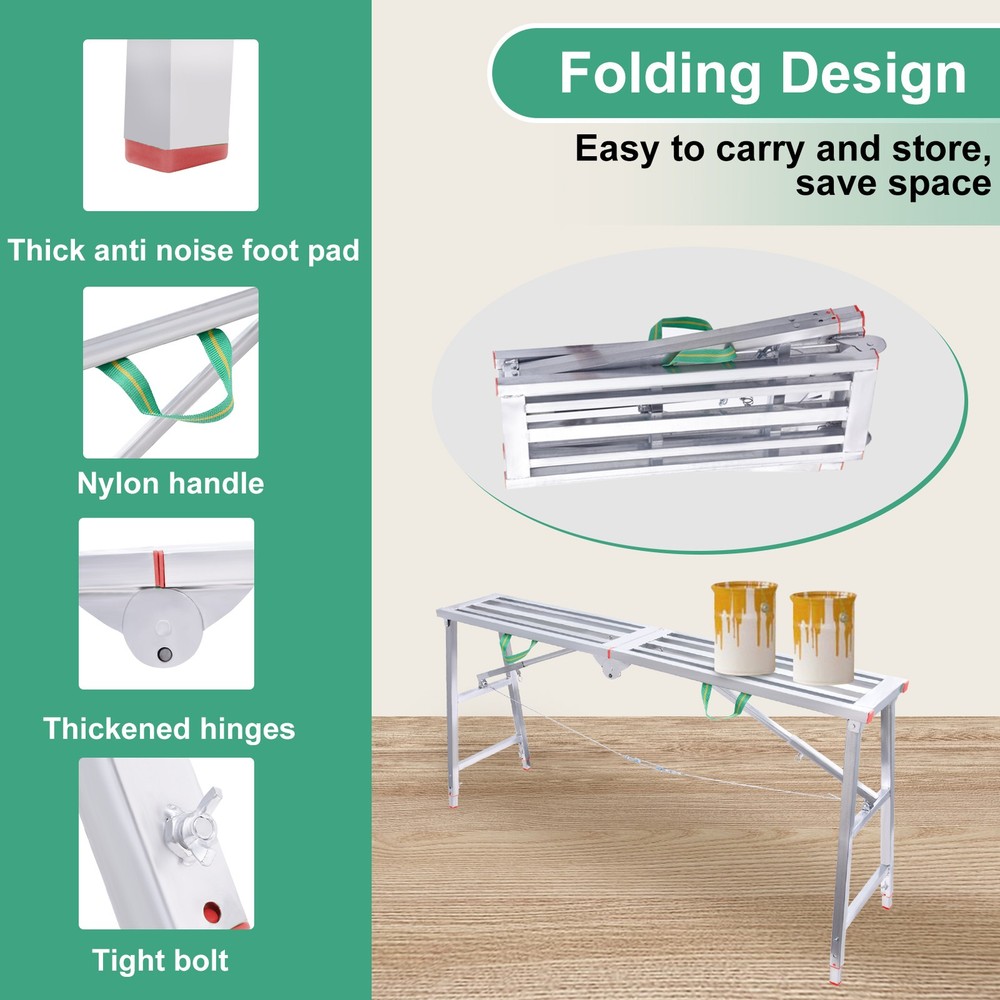 160 X 30cm Folding Scaffolding Platform Work Bench Scaffold Adjustable Height-