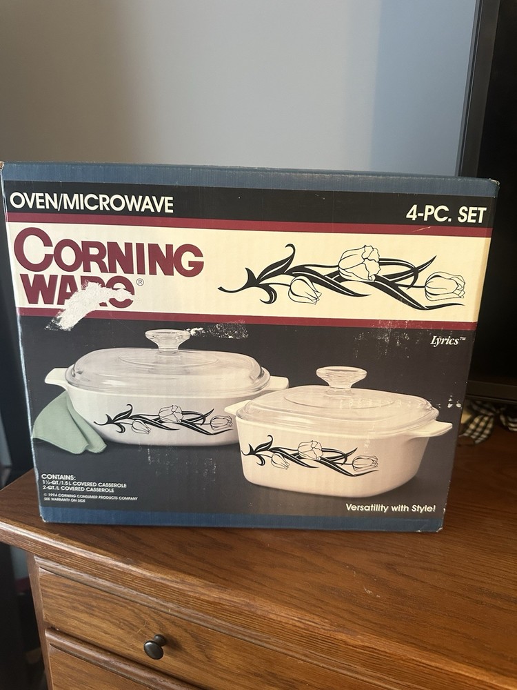 CorningWare Lyrics 4-Piece Casserole Set Floral Pattern Oven Microwave Safe