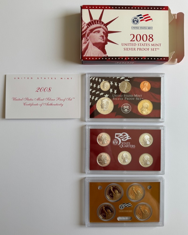 US Mint Silver Proof Set Complete Run 2002-2008 (7 Sets) OGP COA 90% Silver