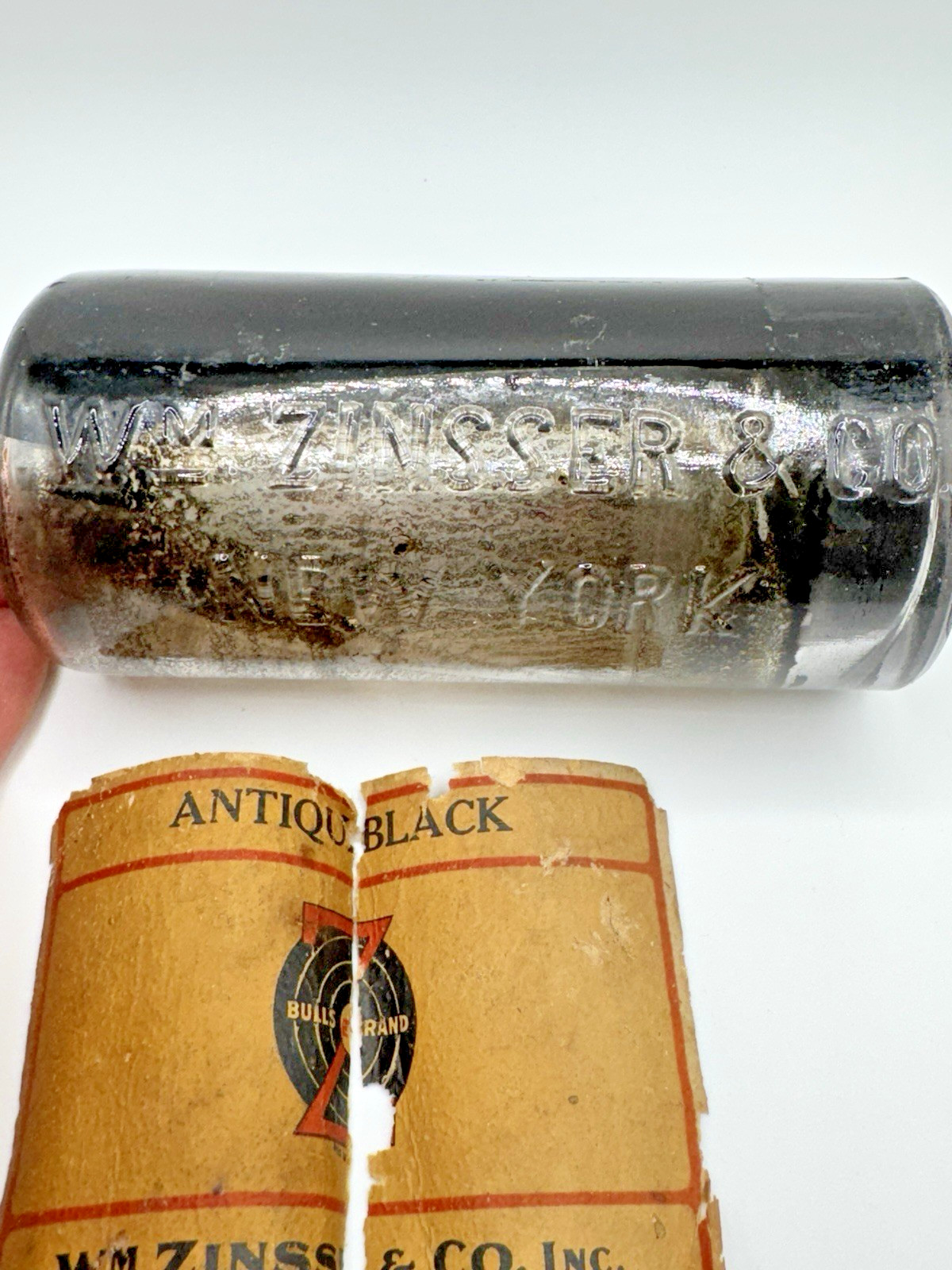 RARE! Antique Ink Bottle Wm. Zinsser New York Antique Black w/Original Label