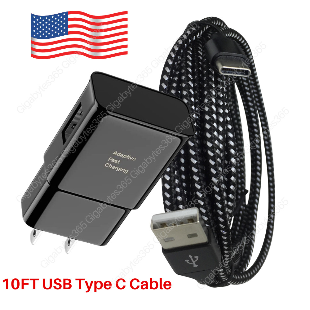 Adaptive Fast Charger Block Braided USB C Charging Cord 10Ft For Samsung Android