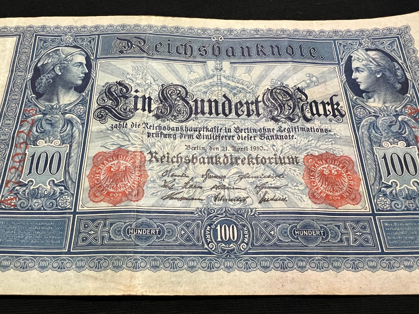 1910 German 100 Mark Banknote World War 1 WW1 WWI Currency Antique Relic