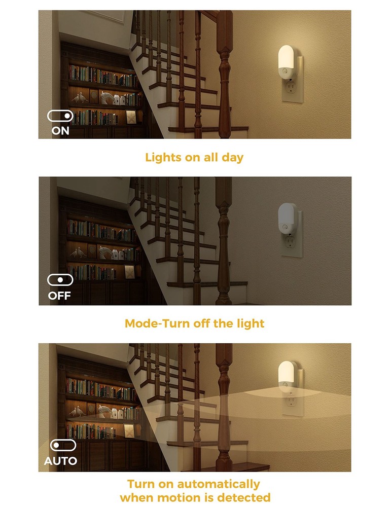 Motion Sensor Night Light 2Pack Plug Wall 3000K Warm White Bathroom Bedroom