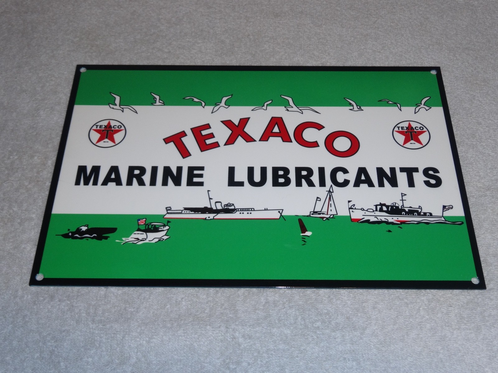 VINTAGE TEXACO MARINE LUBRICANTS W/ BOATS 12" METAL OUTBOARD GASOLINE & OIL SIGN